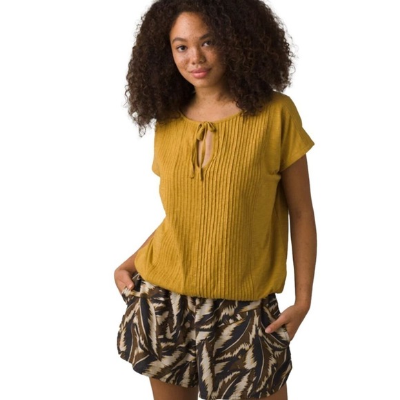 Prana Ocupas Popover Top Yellow Organic Cotton Blend Size L - Picture 1 of 5
